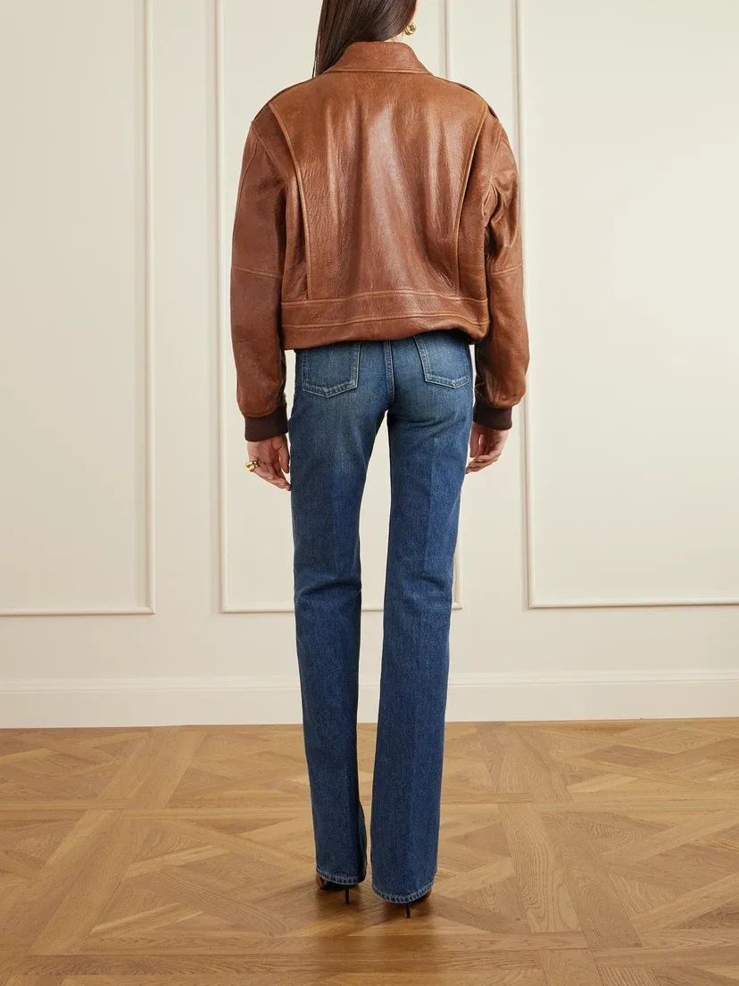Кожаная куртка-бомбер SAINT LAURENT, коричневый — фото 4
