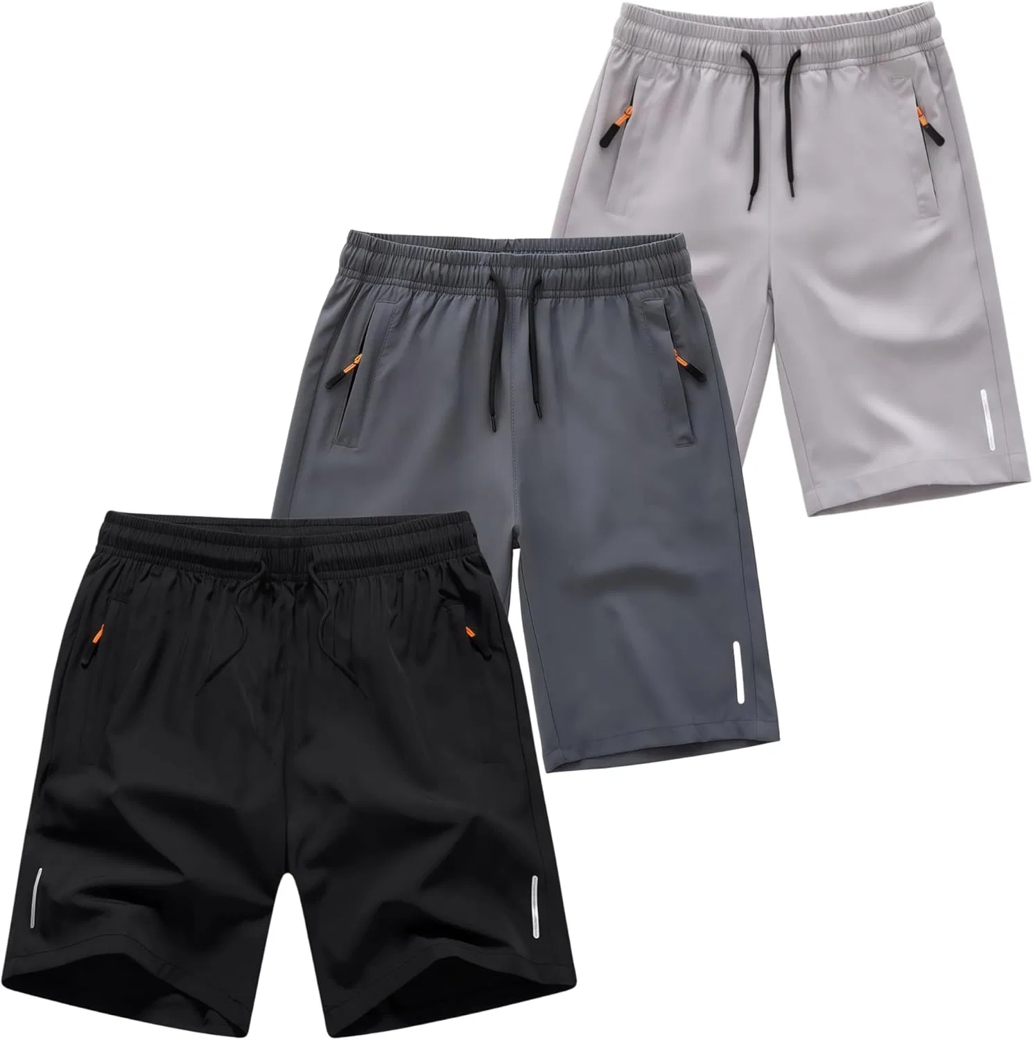 Детские шорты 3 шт., быстросохнущие, с карманами на молнии, DINGDONG'S CLOSET, Black/Dark Grey/Light Grey