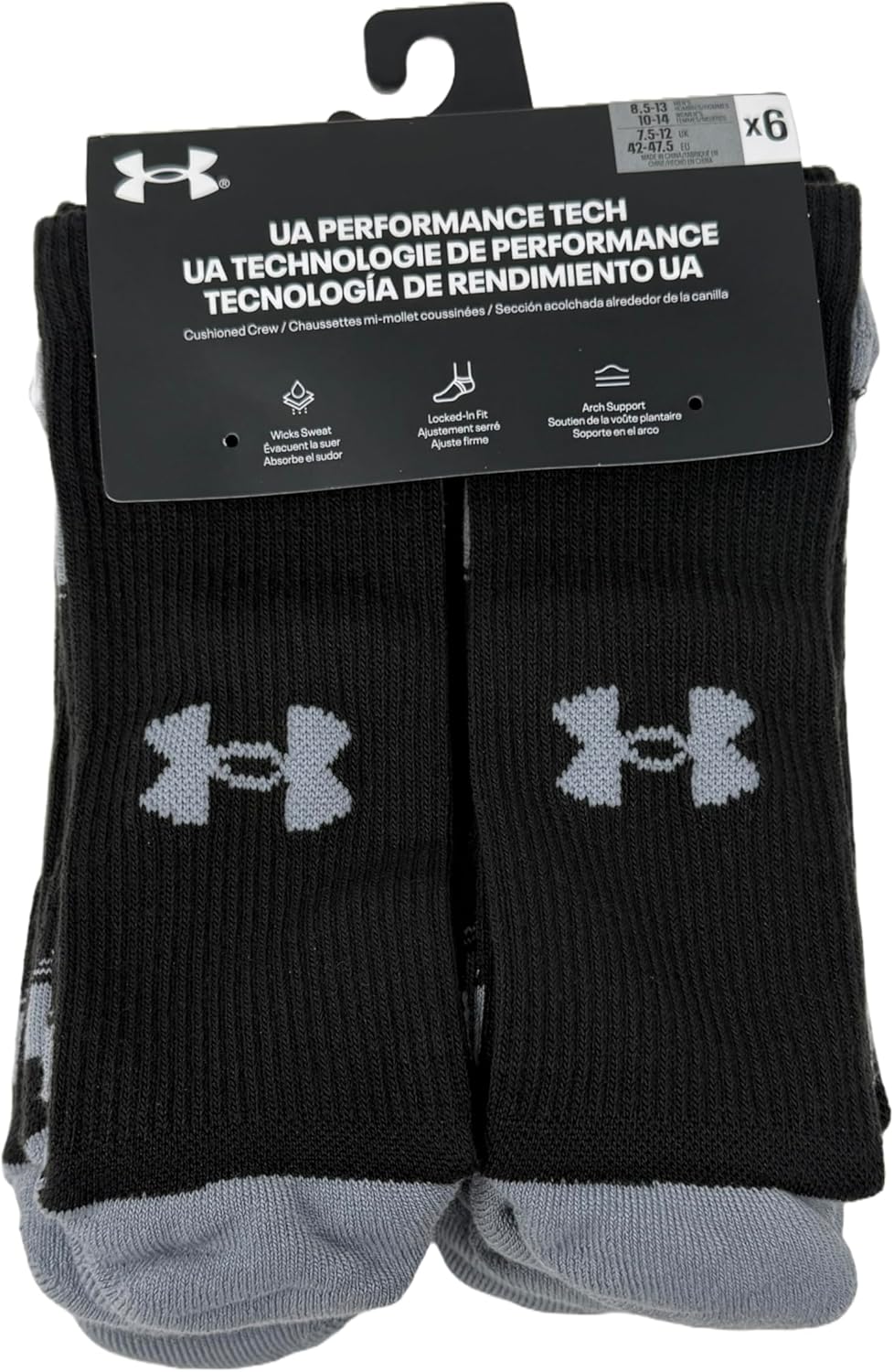 

Under Armour мужские носки UA Performance Tech Cushioned Crew - набор из 6 пар, Black