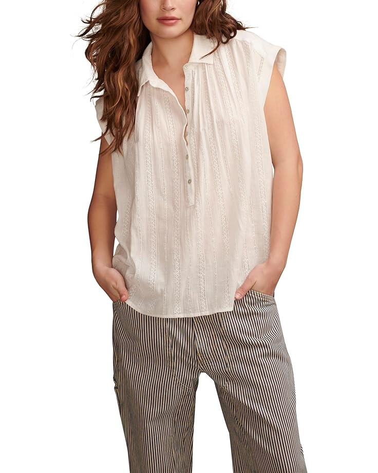 

Рубашка Lucky Brand Solid Popover W/Schiffli, цвет Bright White
