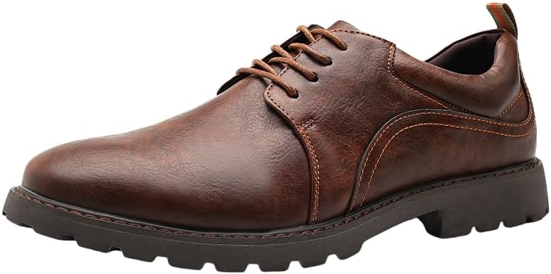 

Мужские кожаные туфли большого размера - повседневные деловые оксфорды с прочностью рабочей обуви для улицы Hoalox, коричневый