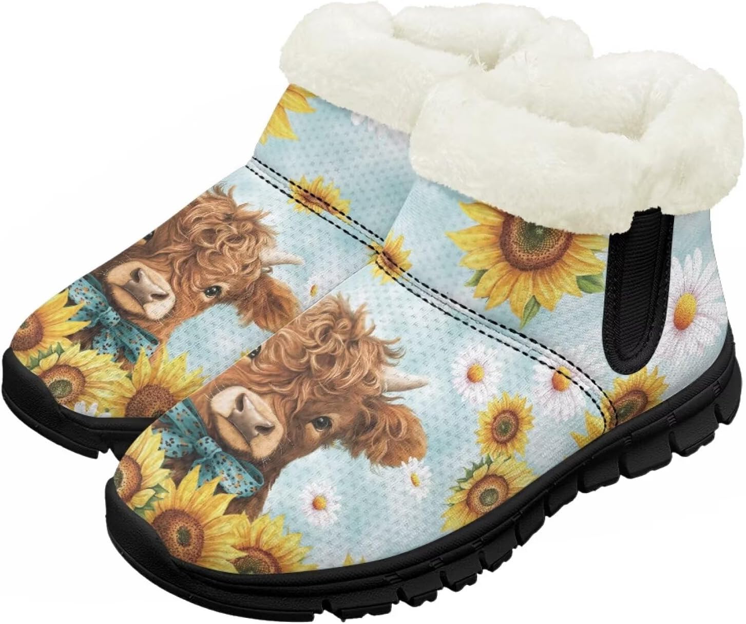 

Детские зимние ботинки Chririnla для девочек и мальчиков, утепленные ботильоны на меху, легкие слипоны, Sunflower Highland Cow