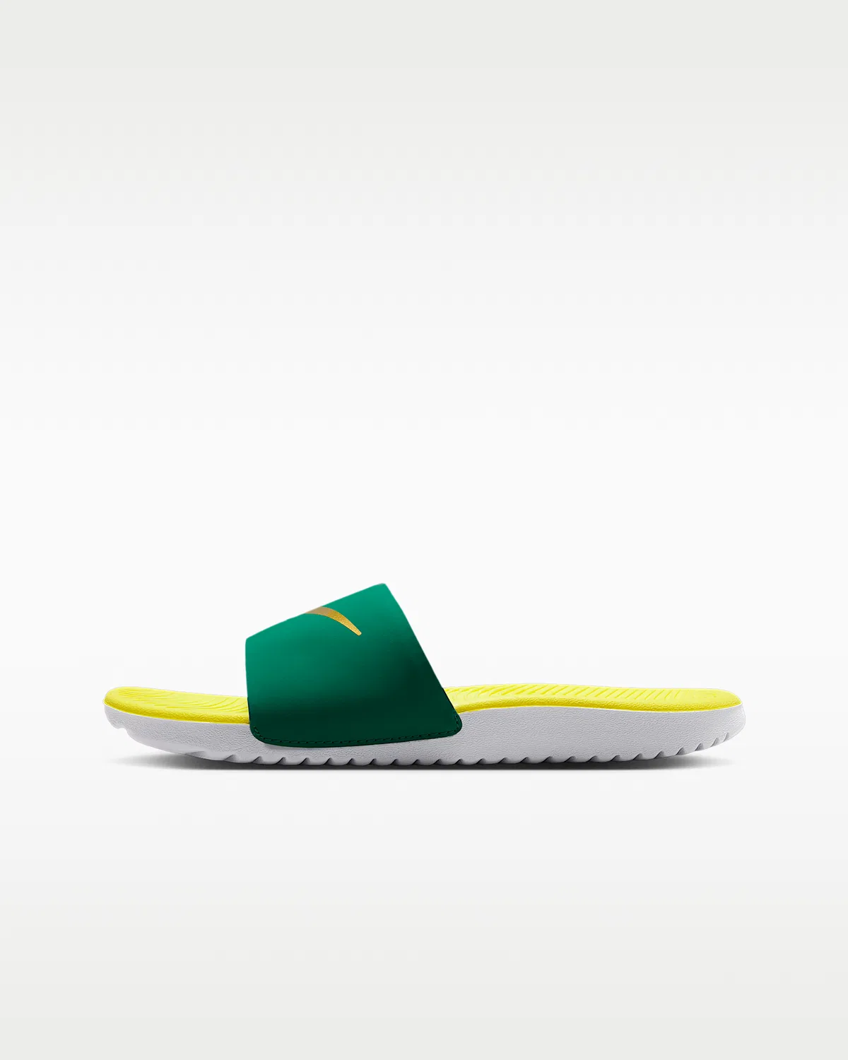 Детские слайды Nike Kawa, Malachite/Sonic Yellow/White/Metallic Gold — фото 2
