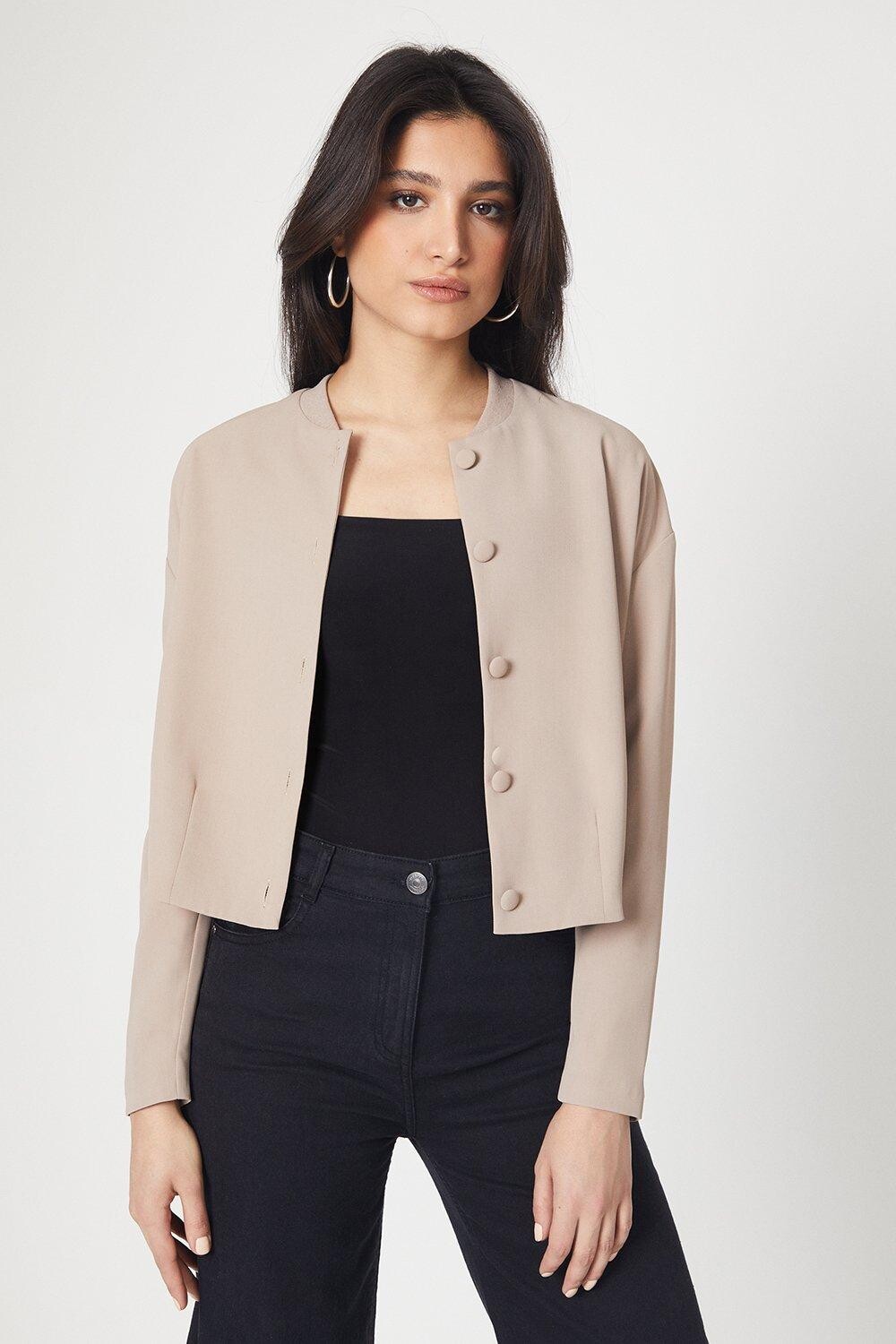 

Бомбер на пуговицах спереди Dorothy Perkins, бежевый