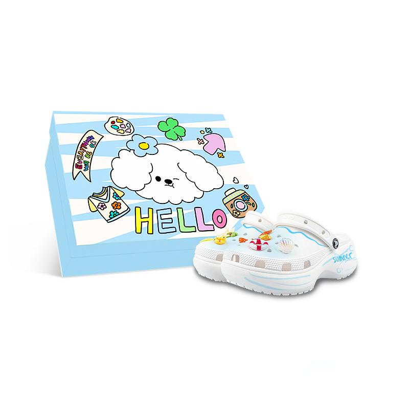 Crocs Классические туфли-сабо на платформе унисекс белого и синего цвета