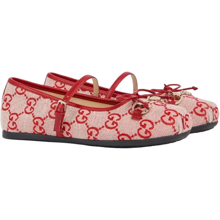 Кроссовки кожаные GUCCI Horsebit GG Canvas Red Kids — фото 4