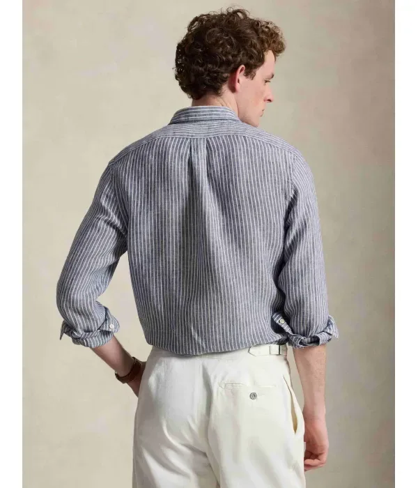 Льняная рубашка slim fit Polo Ralph Lauren, темно-синий — фото 3
