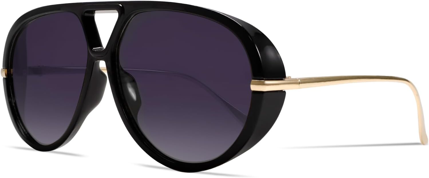 

Ретро золотые солнцезащитные очки-авиаторы для женщин и мужчин, 2026 Металлические большие очки-авиаторы в стиле 70-х, черные солнцезащитные очки GUVIVI, Black Frame - Gradient Black Lens