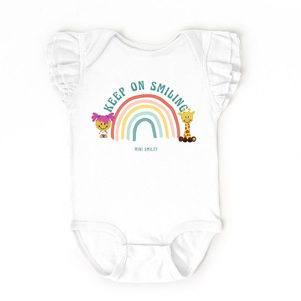 Боди с рукавами-крылышками Mini smiley keep on smiling rainbow The Juniper Shop, White