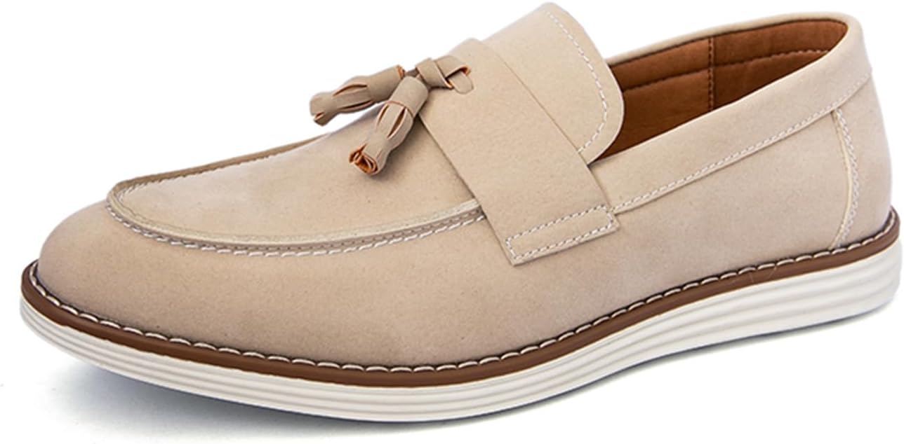

Мужские замшевые туфли с кисточками без шнурков, легкие и нескользящие лоферы, мокасины, деловая и повседневная обувь Qklmwes, бежевый