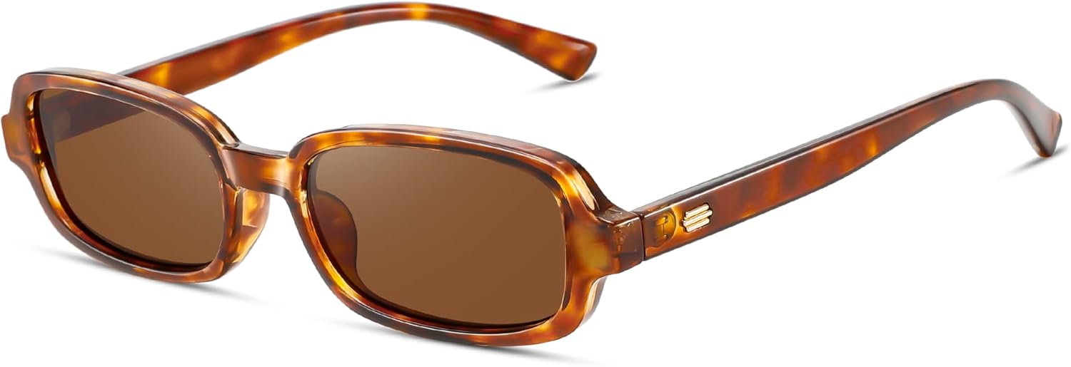 

Женские солнцезащитные очки прямоугольной формы, модные ретро-стиль 90-х, маленькие квадратные солнцезащитные очки с защитой UV400, CL005 Colrea, Yellow Tortoise Frame/Brown Lens