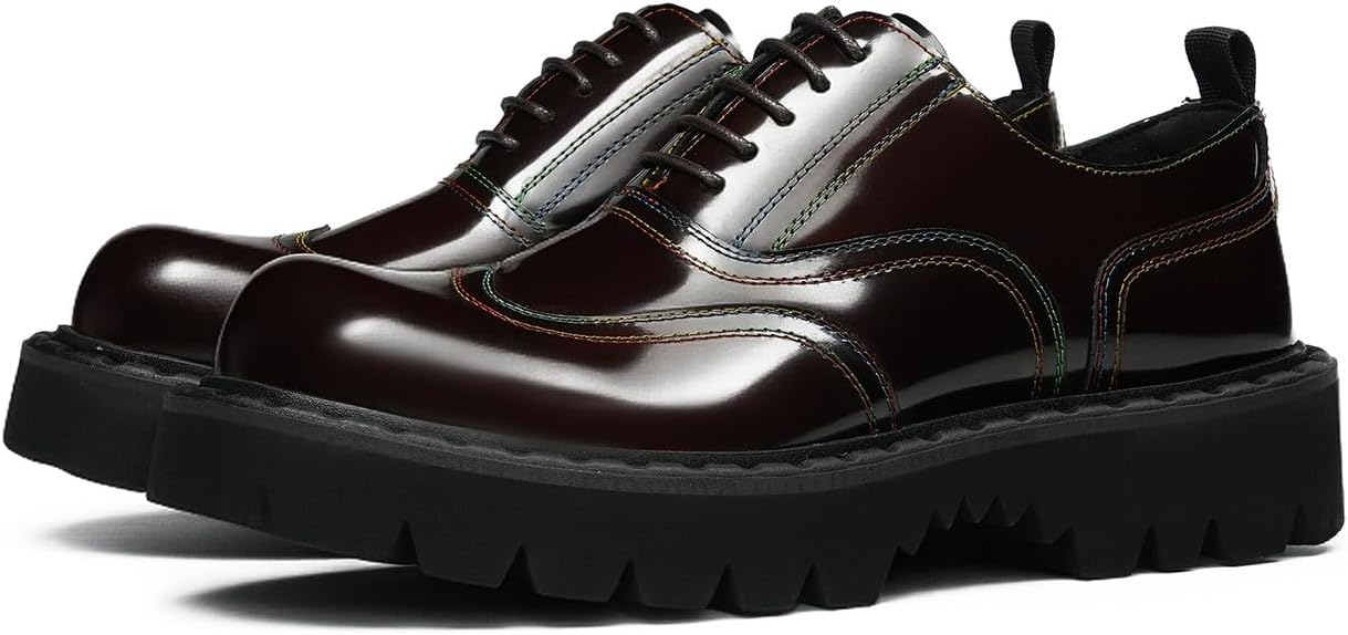 

Мужские туфли Santimon с объемной подошвой, оксфорды с яркой строчкой - модные блестящие туфли из натуральной кожи на шнуровке с платформой, дерби для делового повседневного ношения и свадьбы, Coffee