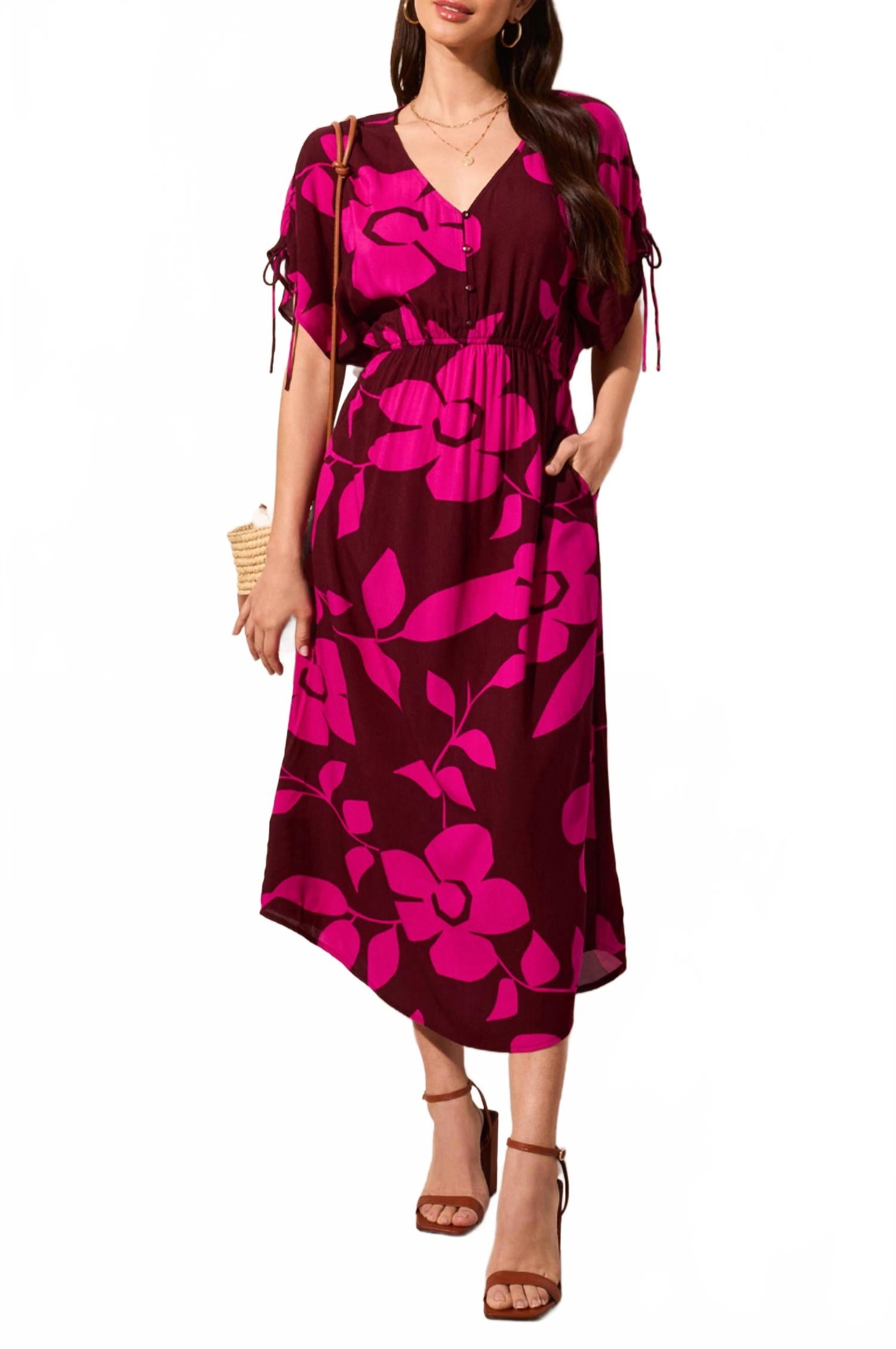 

Мареновое миди-платье с крупным цветочным принтом TRIBAL, бордовый