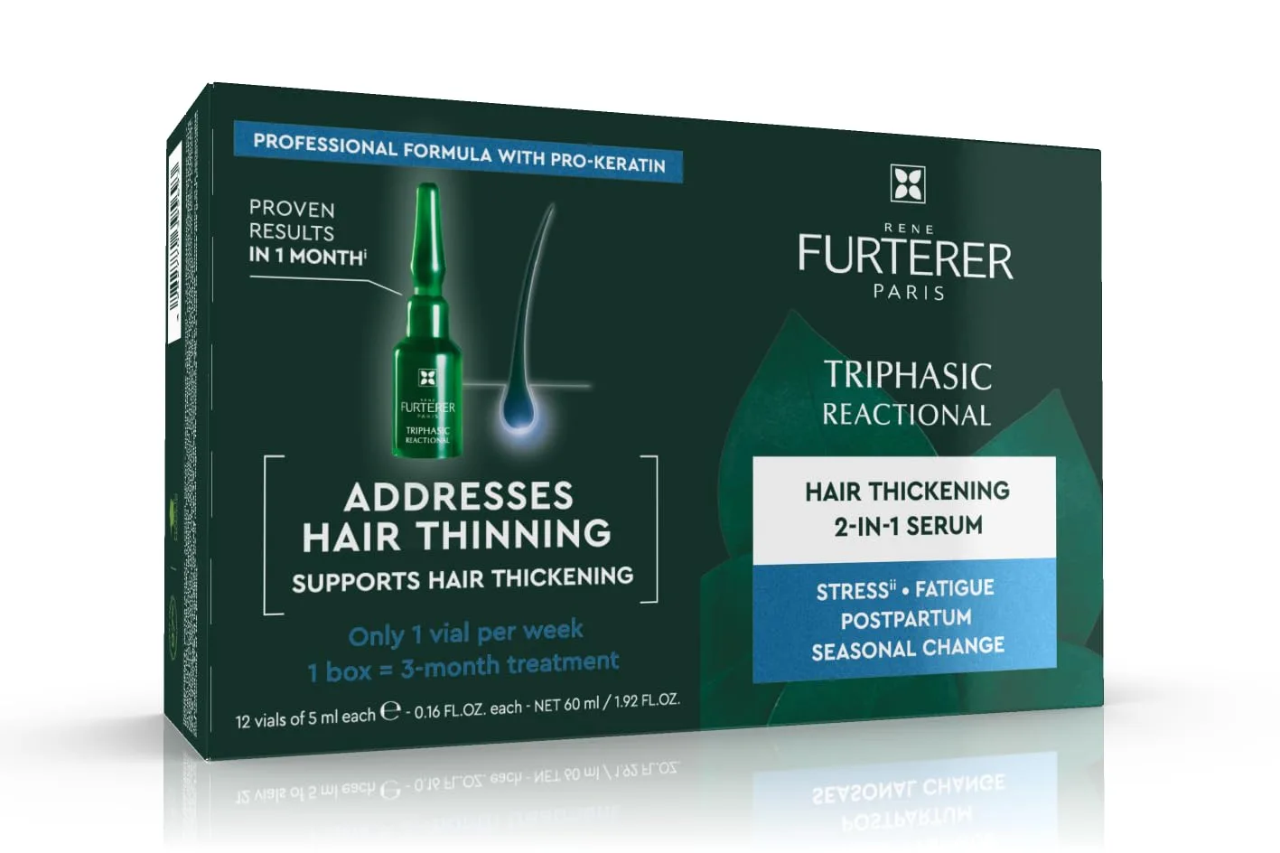 Rene Furterer Triphasic Reactional Concentrated Serum для истонченных волос из-за стресса, послеродового периода, сезонных изменений, 12 шт, 3-месячный курс 4,7 мл (12 шт.)