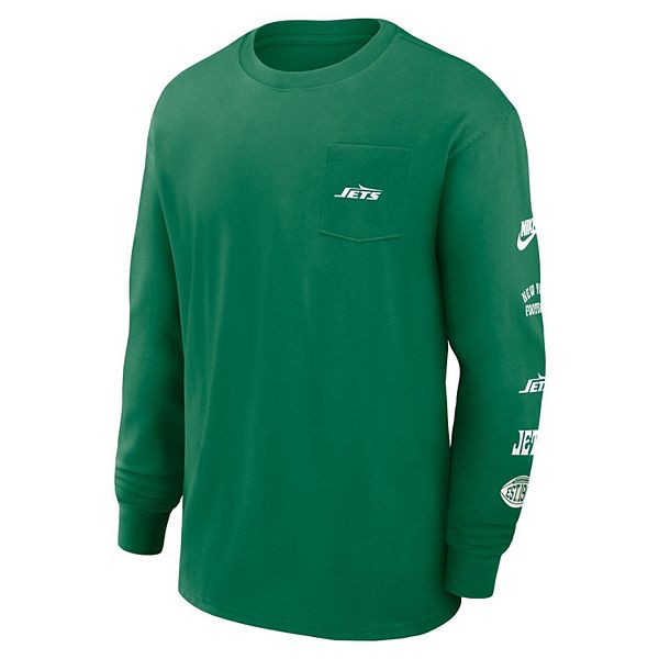 Мужская зеленая футболка New York Jets Rewind Heavy Max 90 с длинным рукавом и карманом Nike — фото 3