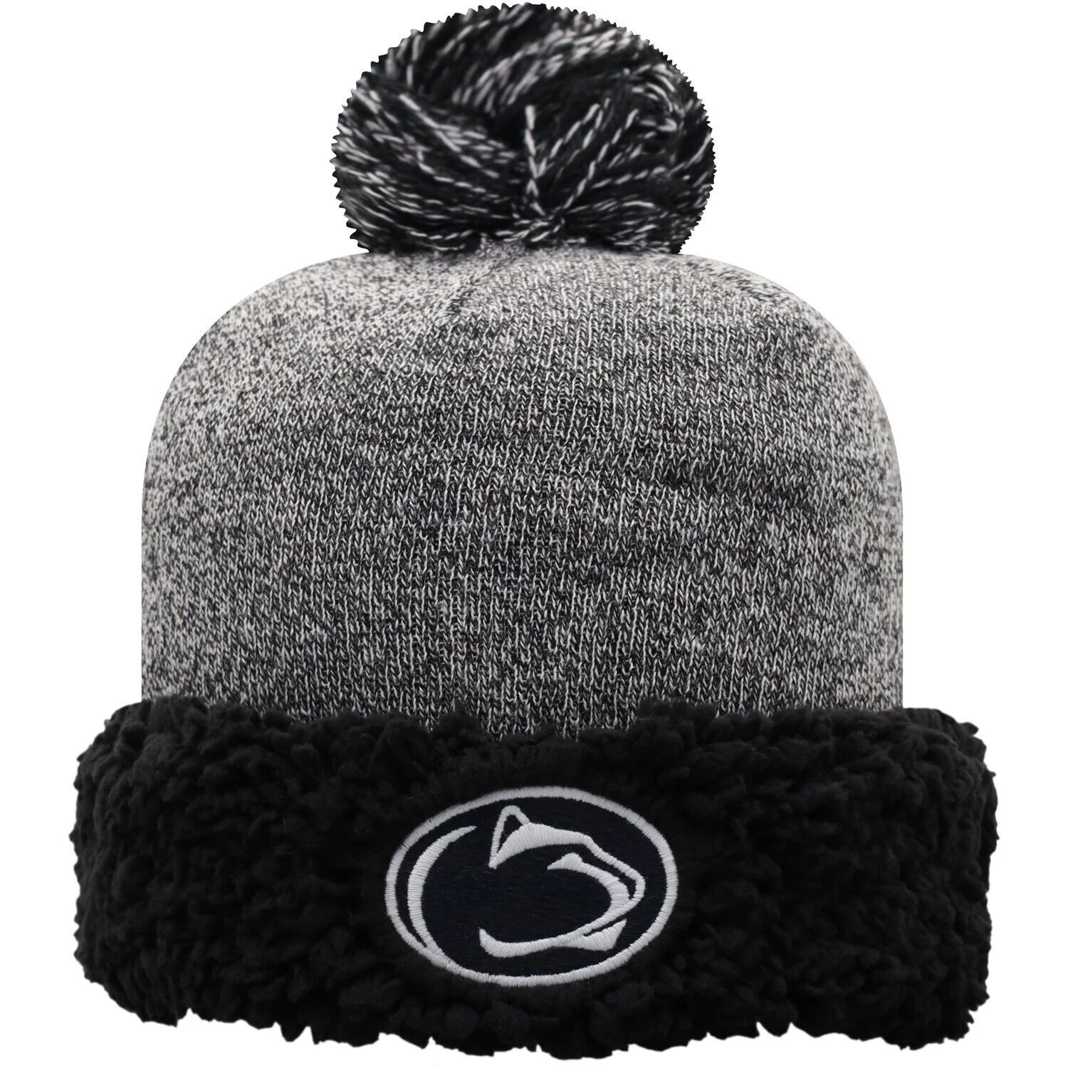 

Женская черная вязаная шапка Top of the World Penn State Nittany Lions с манжетами и помпоном