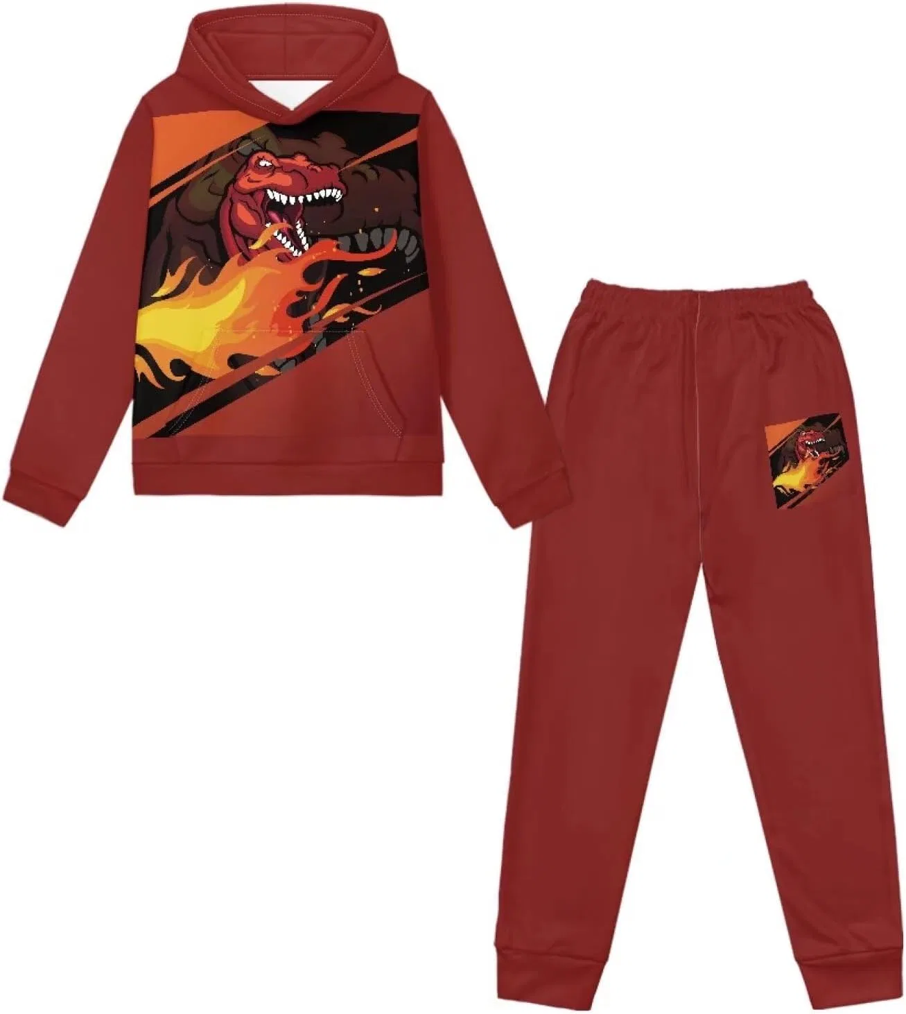 Детский спортивный костюм Uppodwarkid, толстовка и спортивные штаны, цвет Red Fire Dinosaur — фото 3
