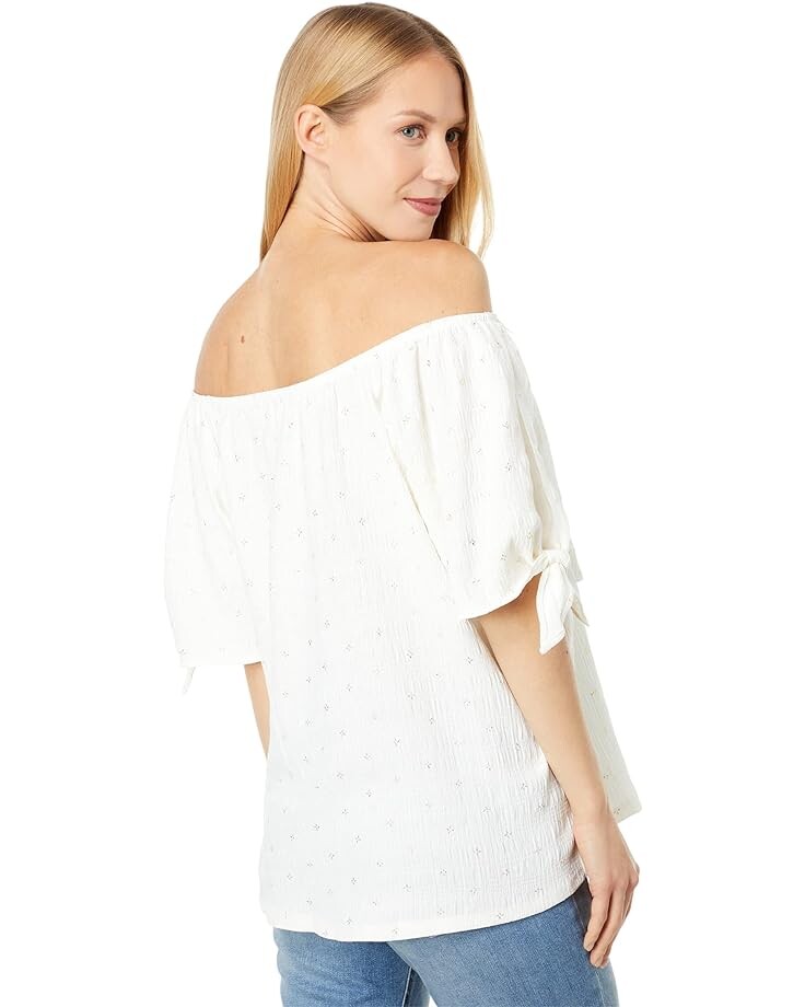

Топ Vince Camuto Short Sleeve Foil Crinkle Knit Top, цвет New Ivory