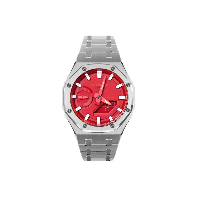 

CASIO Часы Men Liquid Crystal/Analog Dual Display Series Red Watch, Red Silver Wave White Scale Full Forged