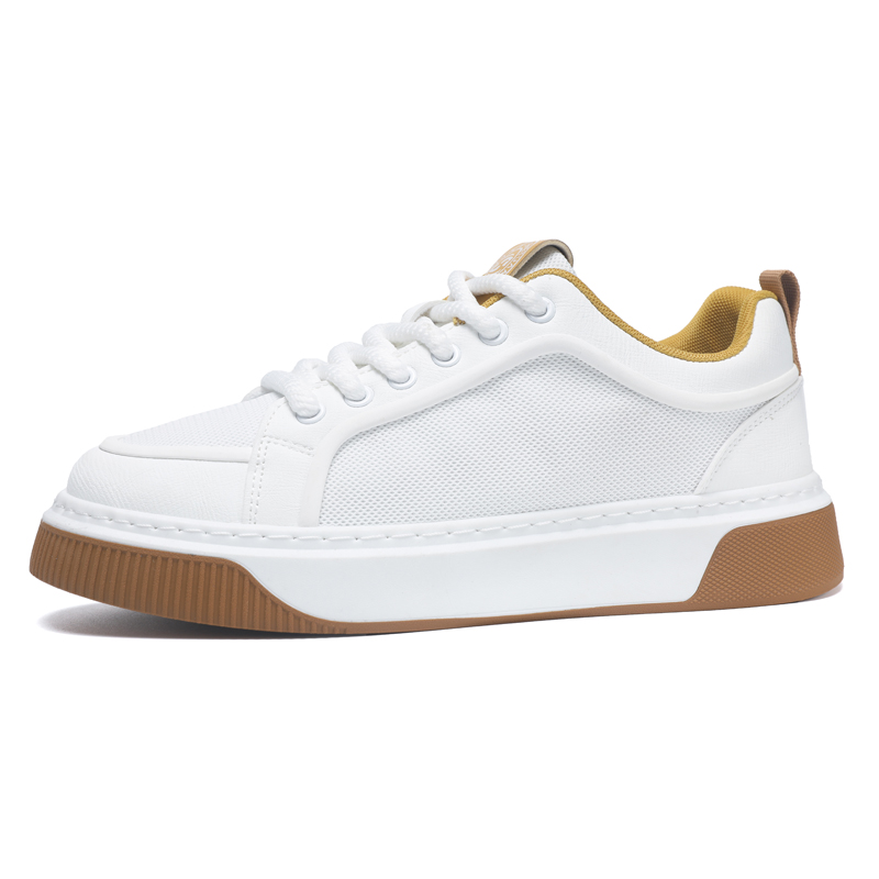 

Shiozawa Износостойкие мужские скейтерские кеды низкие бело-коричневые, цвет White Brown