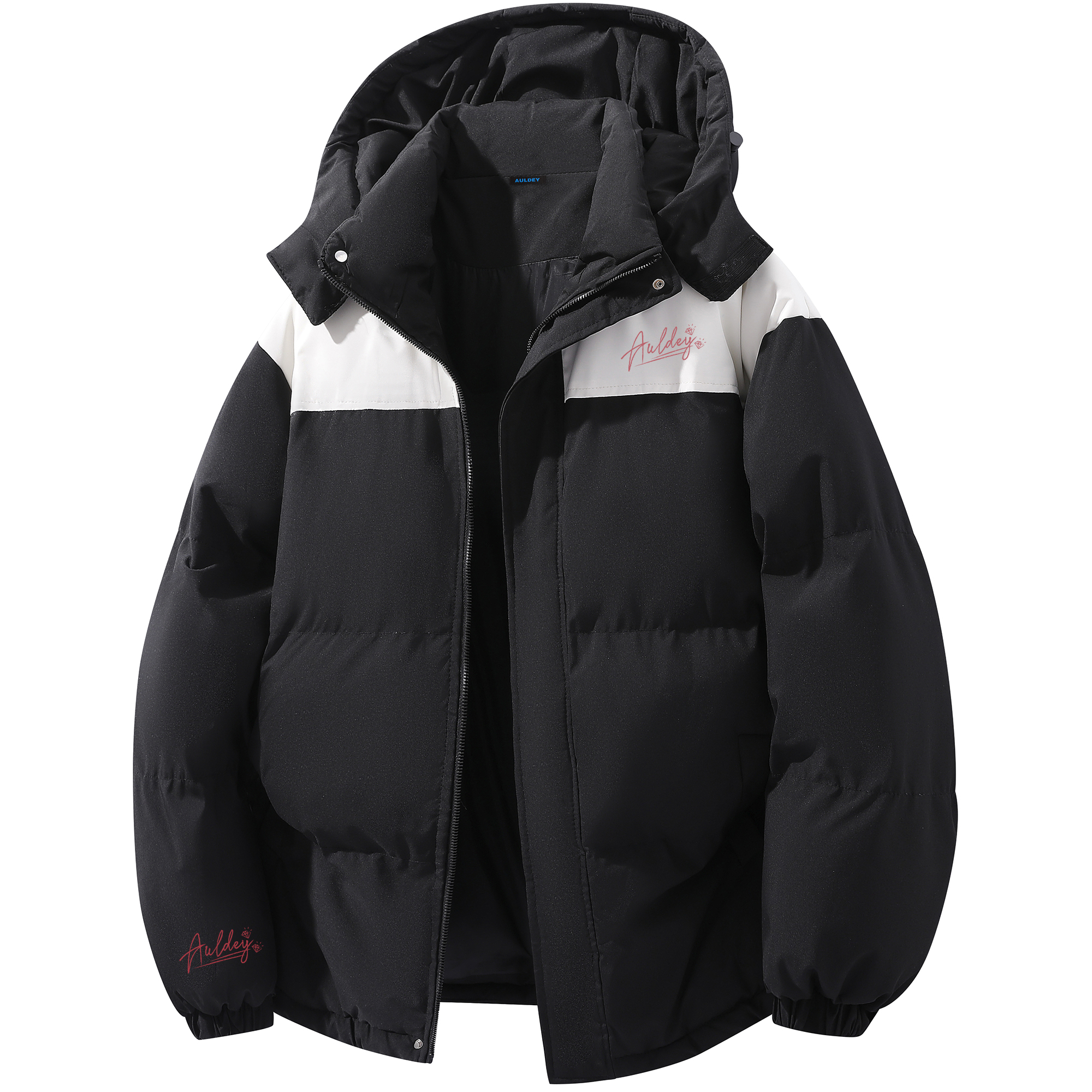 

Пуховик Unisex с отстегивающимся капюшоном утепленный стеганый AULDEY, черный+светло-хаки