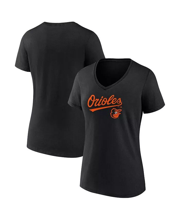 

Женская черная футболка Baltimore Orioles Team Lockup с V-образным вырезом Fanatics