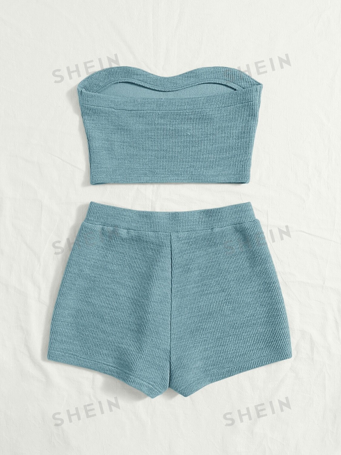 

Топ вязаный женский и шорты Shein WYWH в байкерском стиле, синий