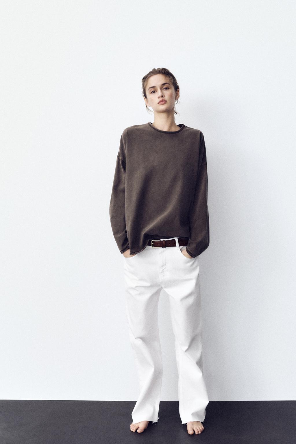 

Застиранная футболка из плотного хлопка ZARA, цвет Chocolate