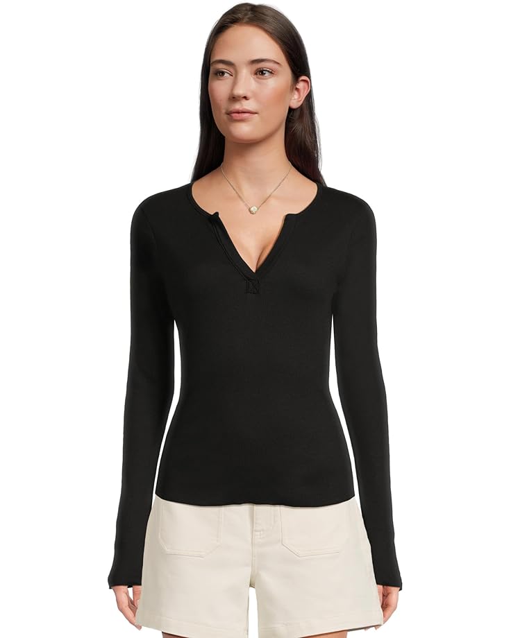 

Женская блузка Michael Stars Salem Mixed Placket Henley, Black