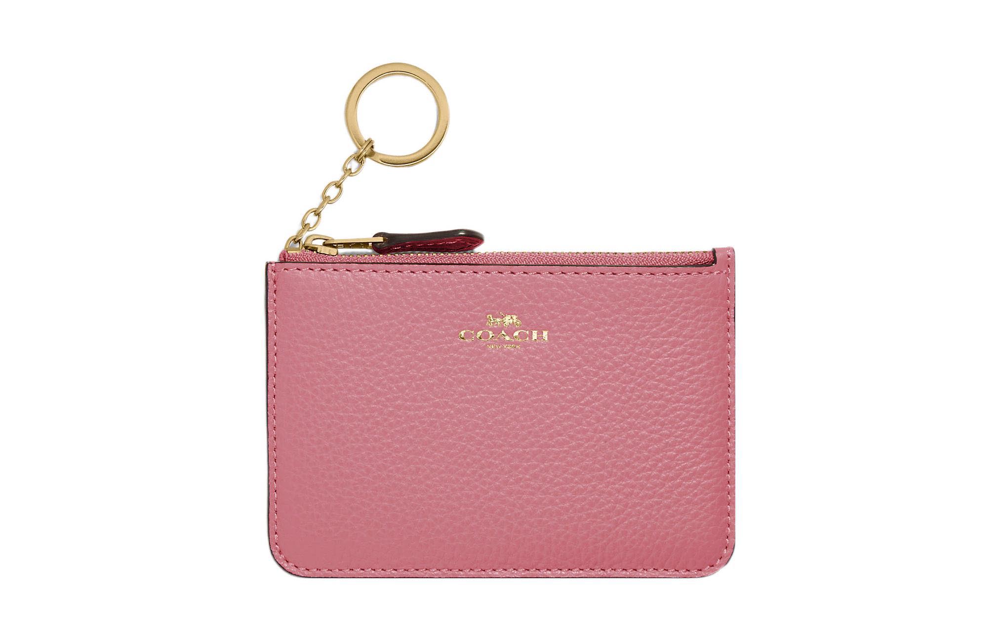 

Кожаный кошелек для ключей и монет Coach розовый женский