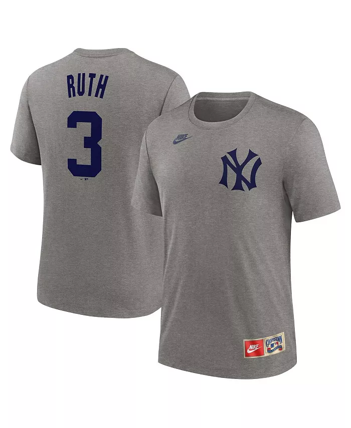 

Мужская футболка Babe Ruth Heather Gray New York Yankees из коллекции Cooperstown с именем и номером, трикотаж из смесовой ткани Nike