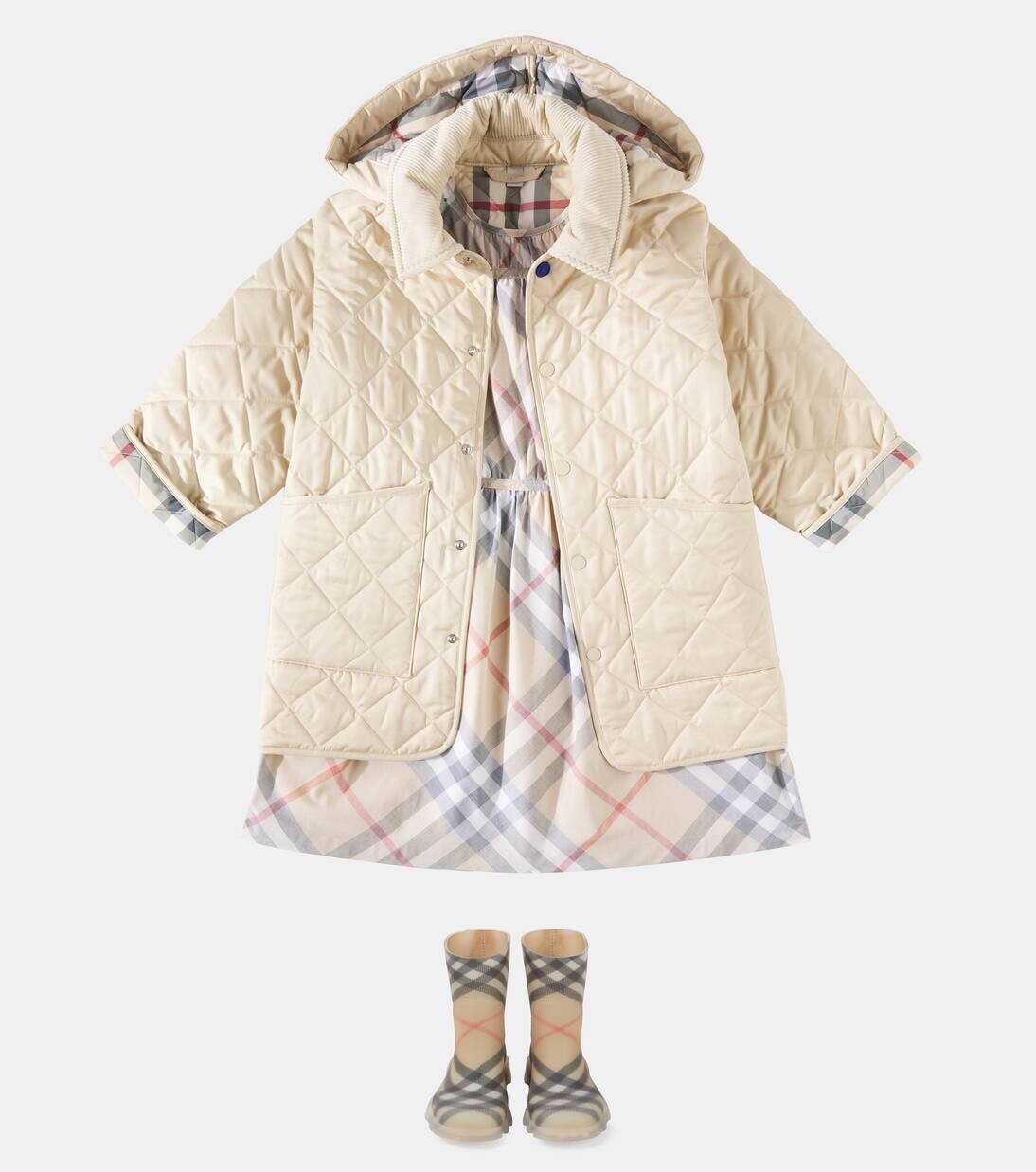 Платье из хлопка в клетку Burberry Burberry Kids, цвет pale stone ip check — фото 2