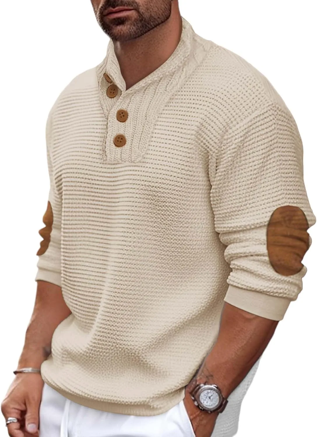 

Мужской пуловер с шальным воротником Big and Tall, кабельная вязка, легкий, с налокотниками BIVENANT