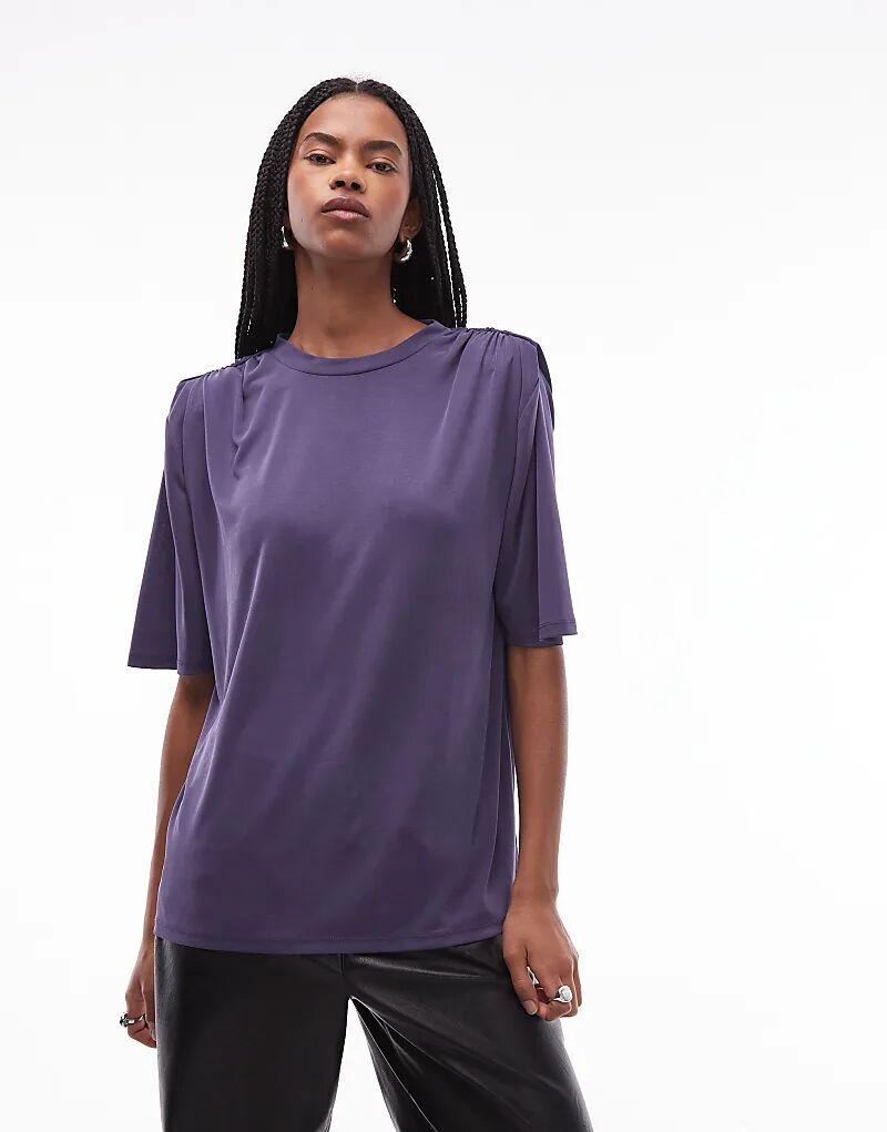 

Футболка свободного кроя ASOS DESIN из модала с подплечниками темно-синего цвета