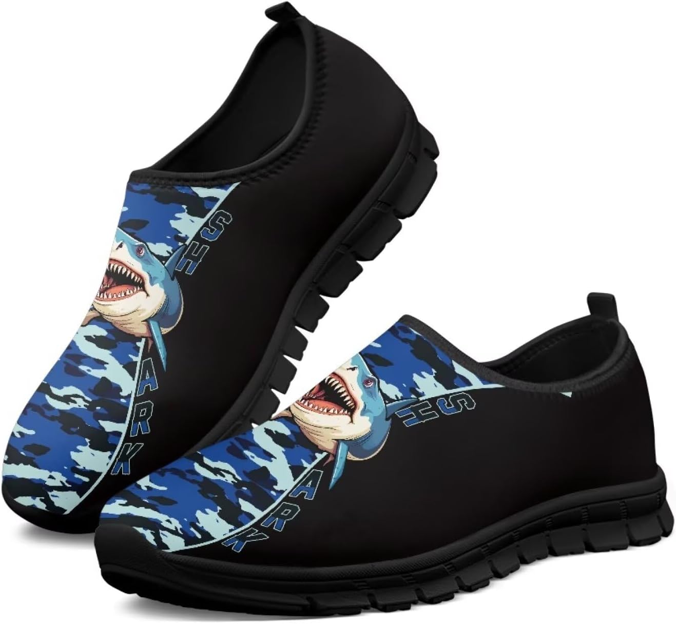 

Кроссовки для отдыха для мужчин, дышащие, легкие, с супинатором, против скольжения, лоферы для путешествий, кемпинга, спорта и бега, размеры США 5-14 Generic, Shark Pattern