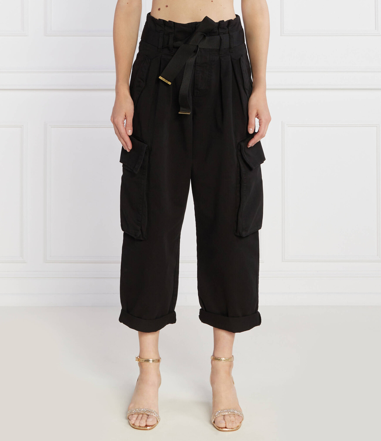 

Брюки Pinko cargo RONFARE Cropped Fit, черный