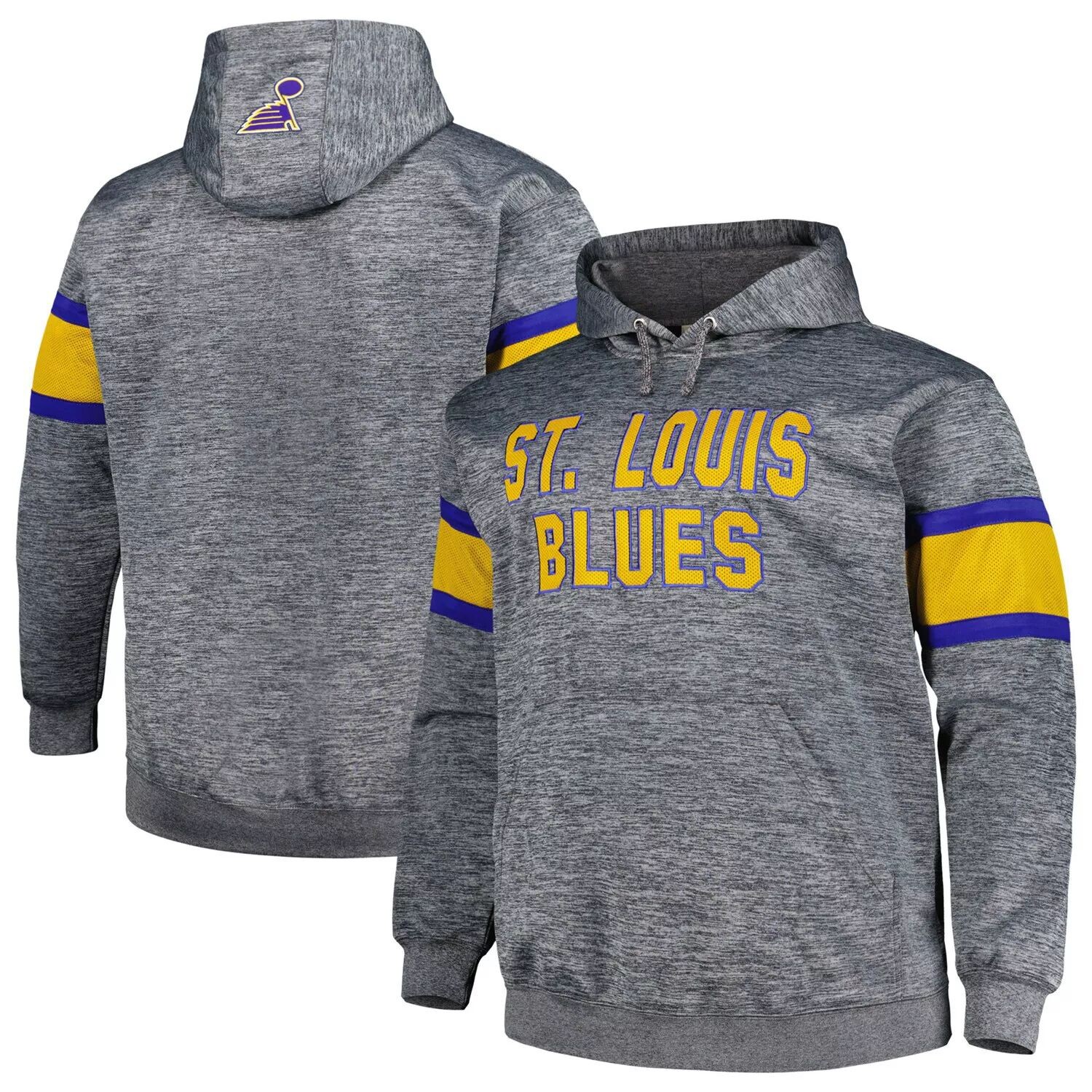 

Мужской пуловер с капюшоном в большую и высокую полоску Heather Charcoal St. Louis Blues