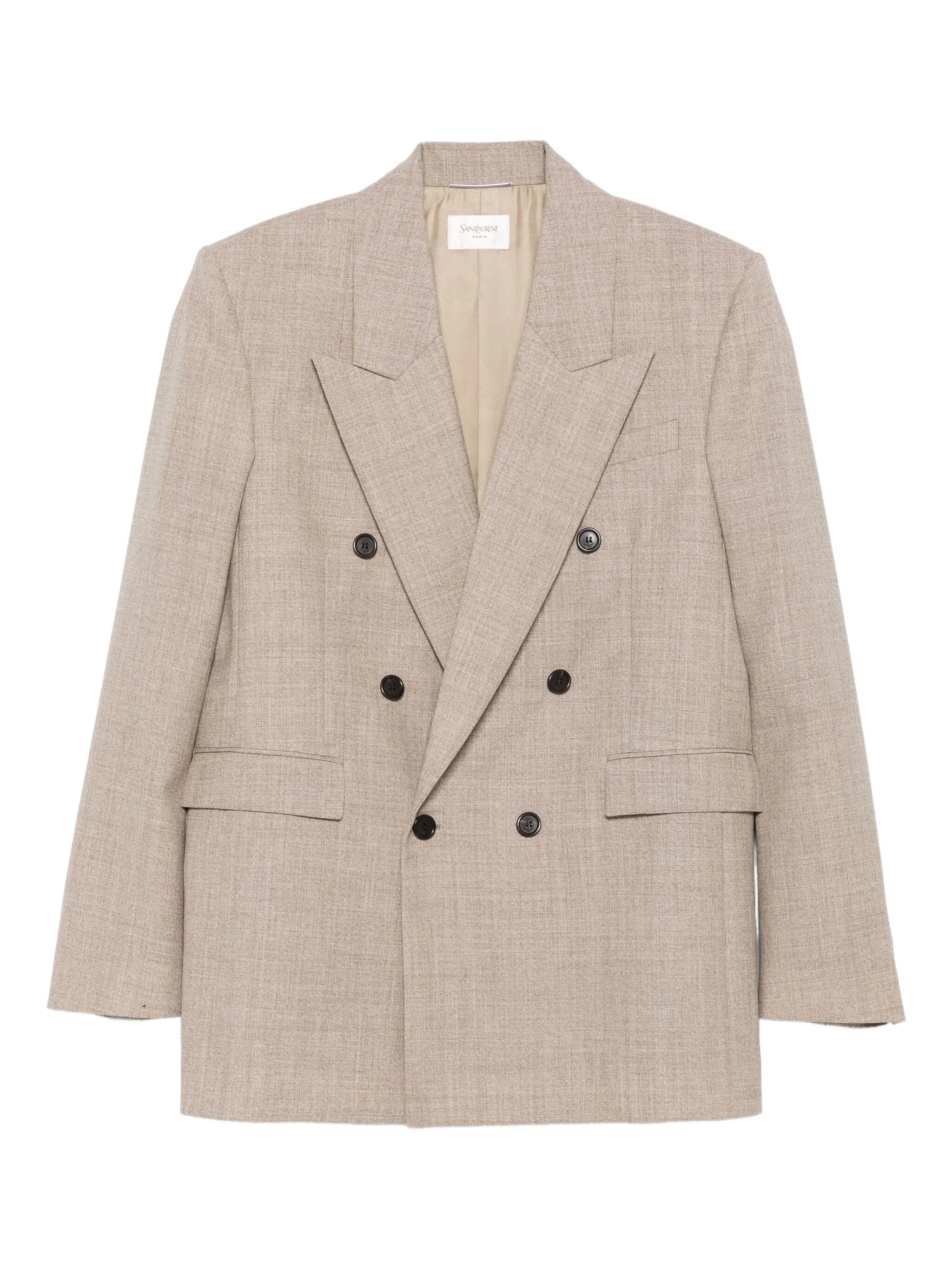 

Двубортный шерстяной пиджак Saint Laurent, бежевый