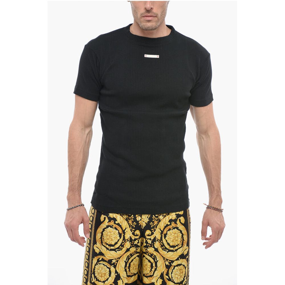 

Футболка MM1 из хлопка в рубчик с аппликацией Maison Margiela, Black