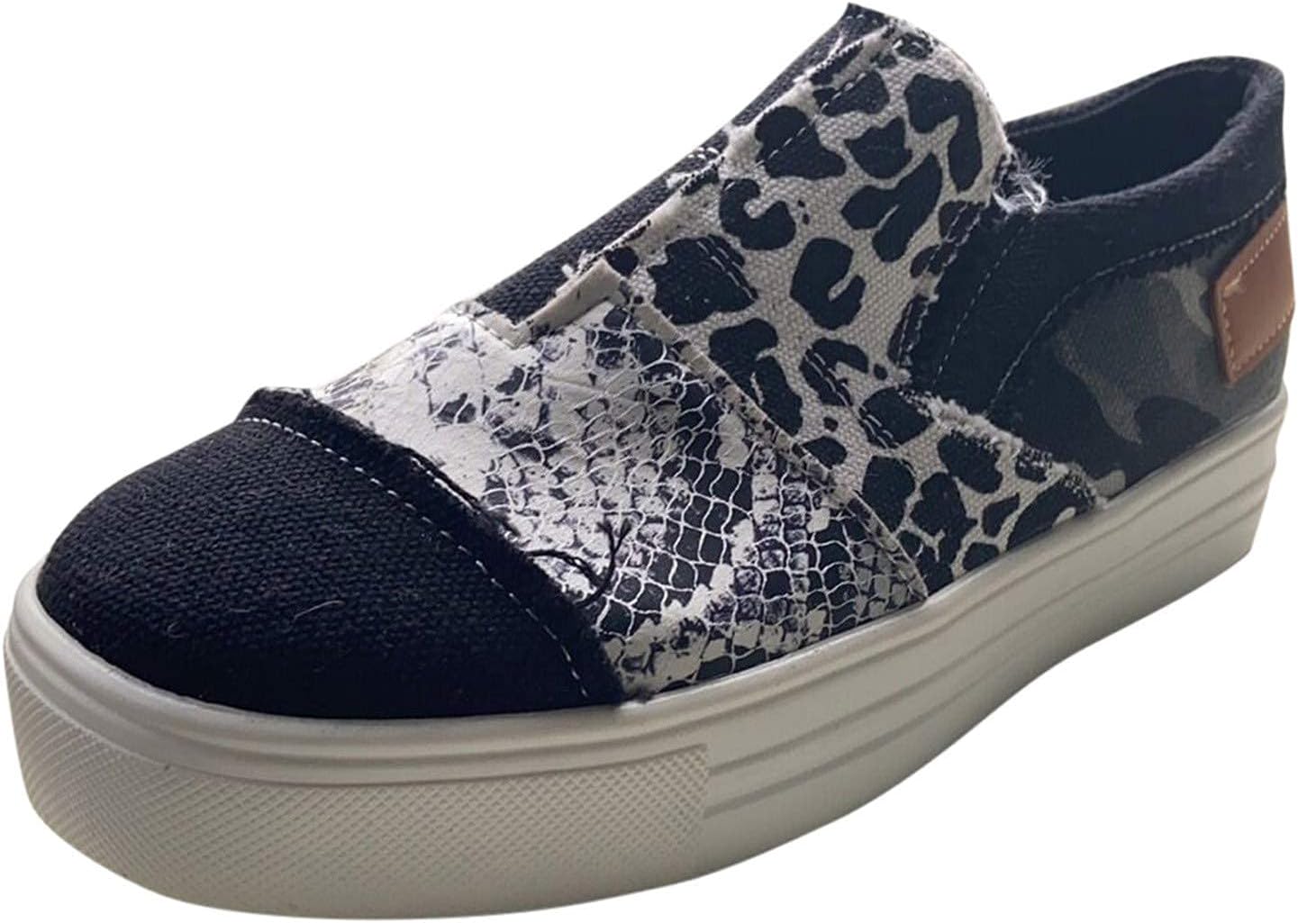 

Женские канвасовые кроссовки с леопардовым принтом на платформе, модные винтажные слипоны, мягкие лоферы на плоской подошве, легкие повседневные кроссовки низкого типа для ходьбы, удобные спортивные кроссовки Wabkderpu, черный