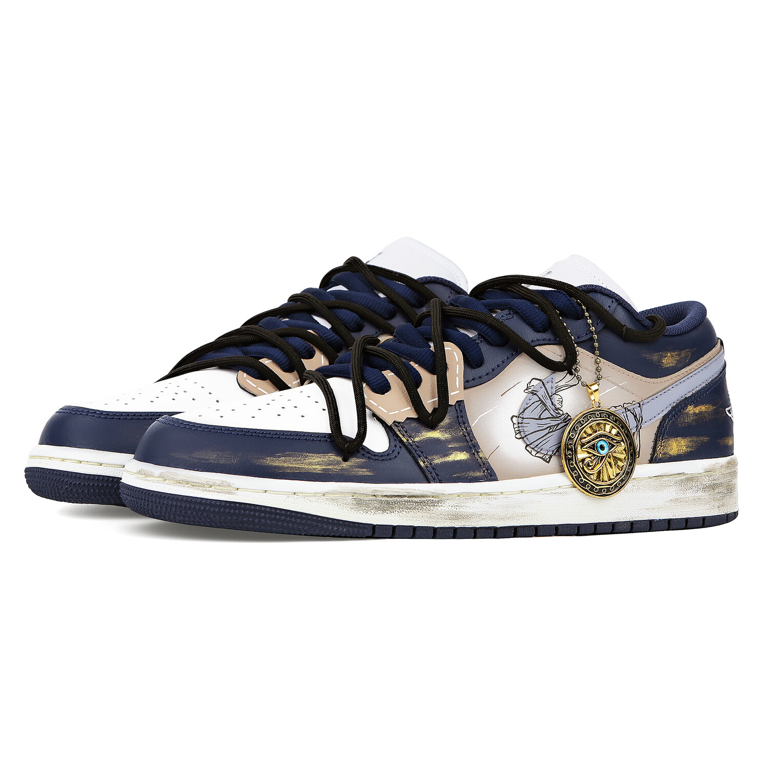 

Кроссовки Air Jordan 1 Vintage Basketball Shoes Men Low-top Blue/Gold/Brown, синий