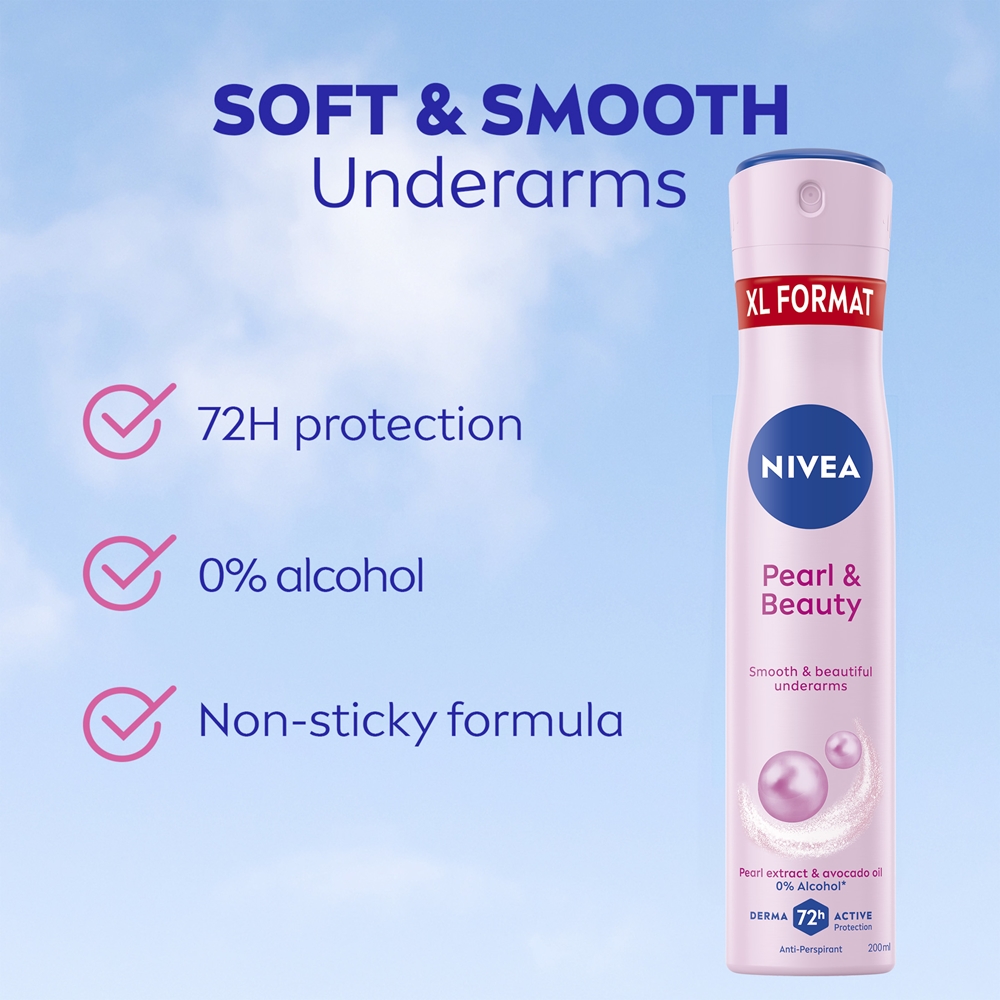 Спрей-Антиперспирант Pearl & beauty, действие которого длится 72 часа. Nivea, 200 мл — фото 2