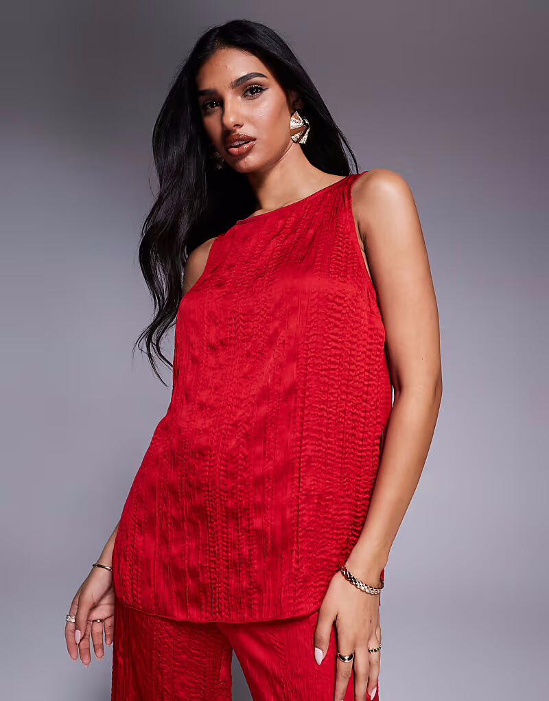

Майка-лодочка из жатого атласа вишневого цвета Asos Design