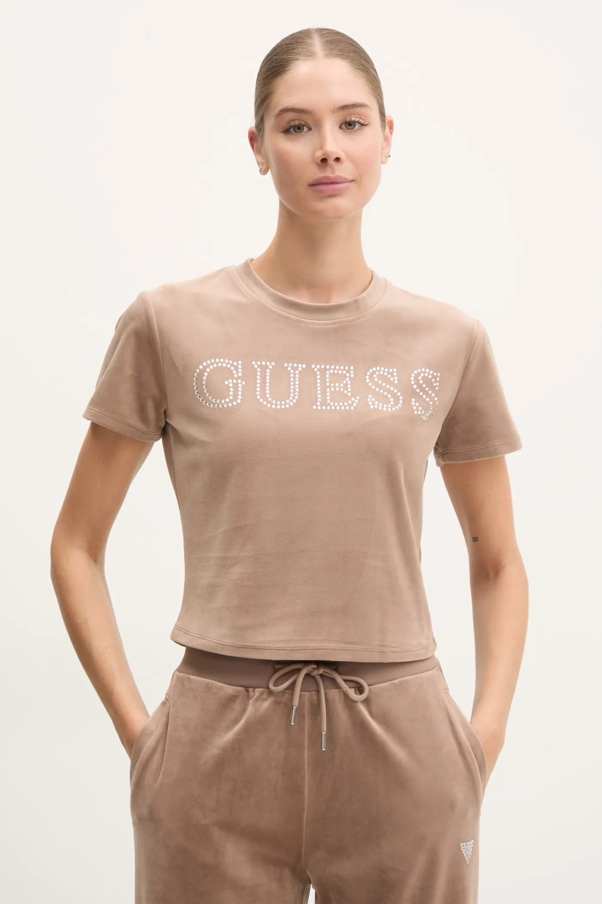

Бархатная футболка COUTURE Guess, бежевый