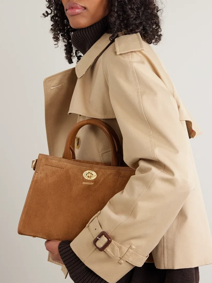Кожаная замшевая сумка-тоут BURBERRY, коричневый — фото 2