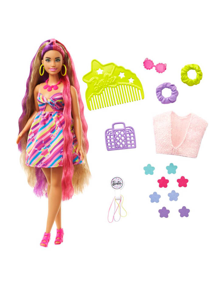 Barbie Кукла Барби с потрясающей прической в ярком цветочном платье | Игровой набор с куклой — фото 2