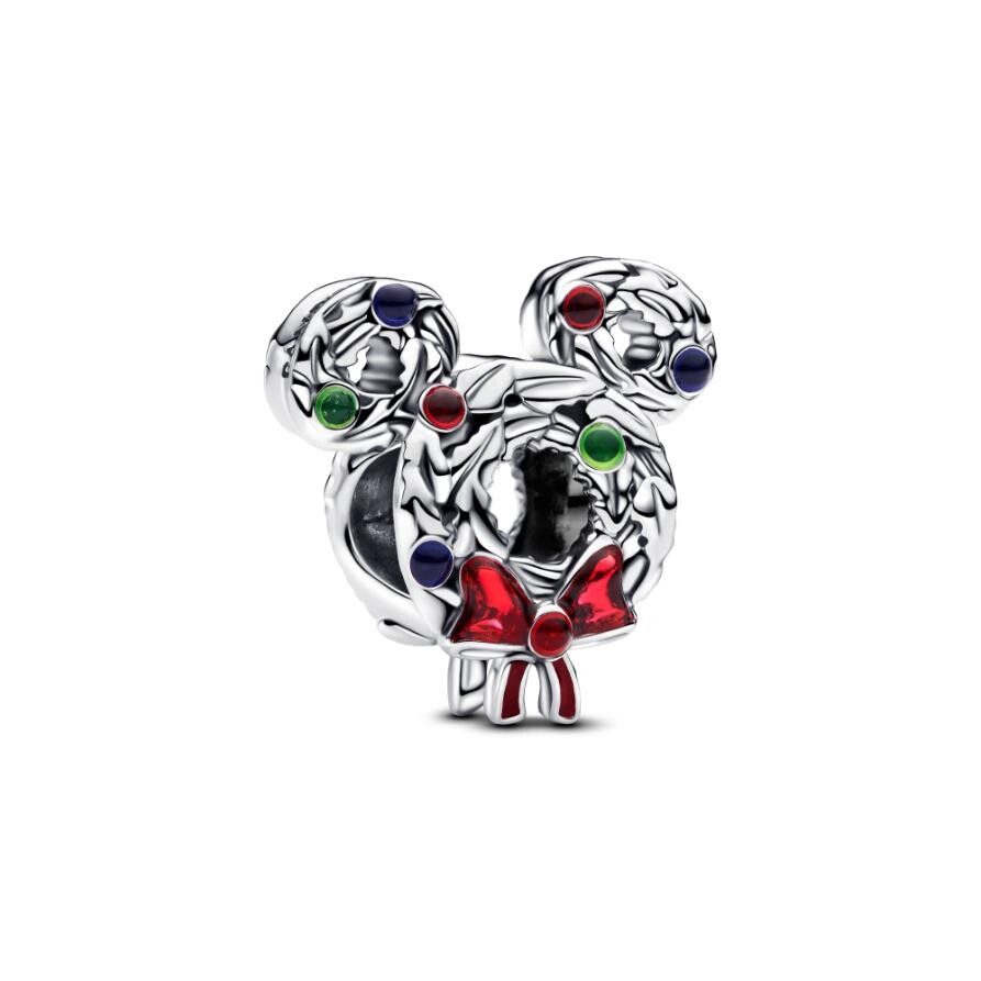 

Шарм Disney Mickey Mouse Christmas Wreath Pandora, стерлинговое серебро