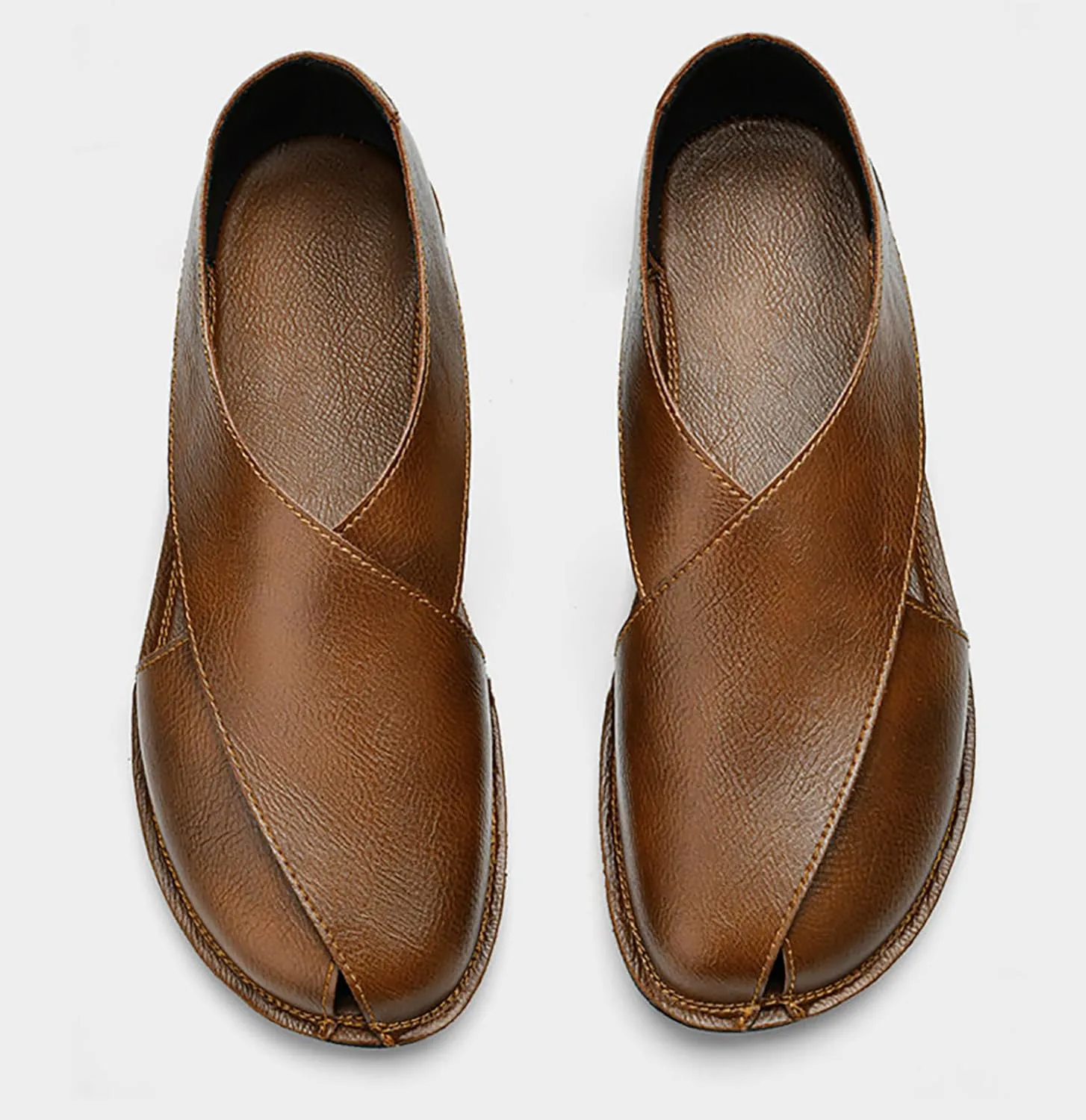 

Мужские мягкие кожаные сандалии с закрытым носком на плоской подошве, слипоны, легкие дышащие сандалии для вождения, уличные нескользящие сандалии с отверстиями в стиле 'рыбак', повседневные DifaBack, черный