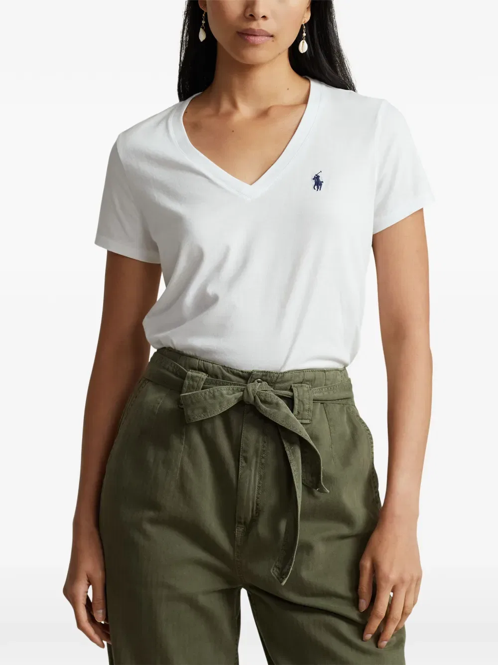 Футболка с V-образным вырезом и вышитым логотипом Polo Ralph Lauren, белый — фото 3