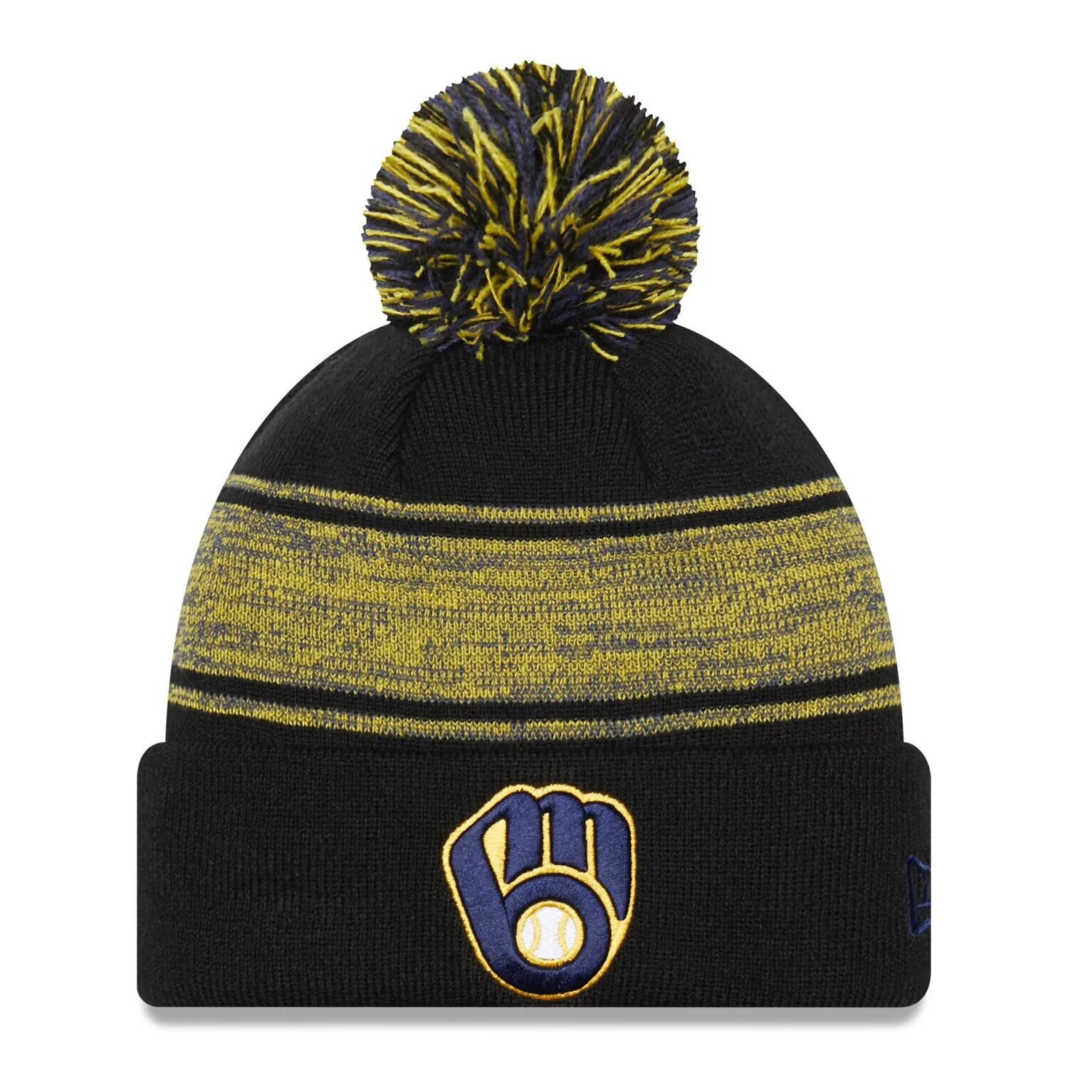 

Мужская темно-синяя вязаная шапка New Era Milwaukee Brewers с манжетами и помпоном